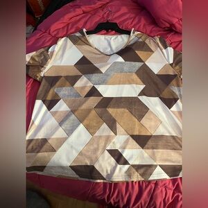 Chic Brown and Cream Geometric Top